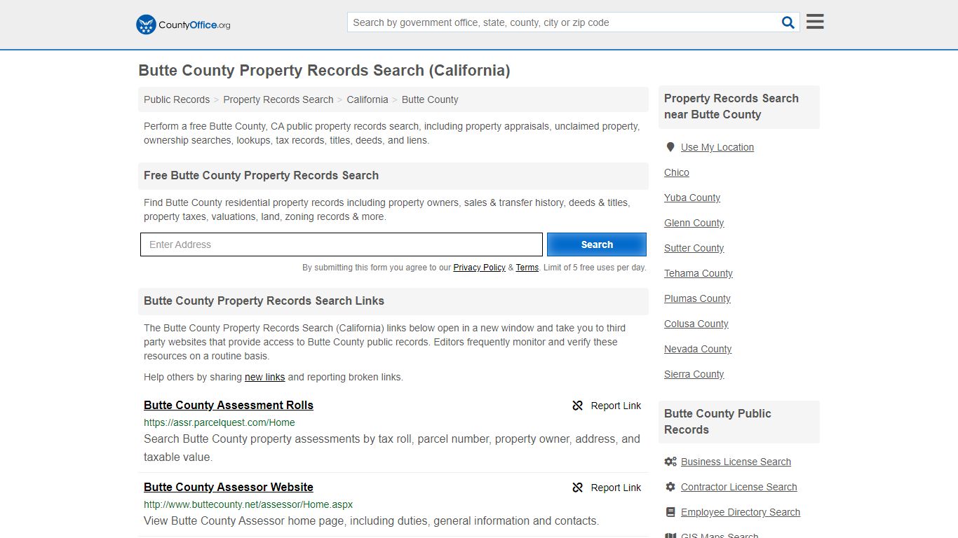 Property Records Search - Butte County, CA (Assessments ...